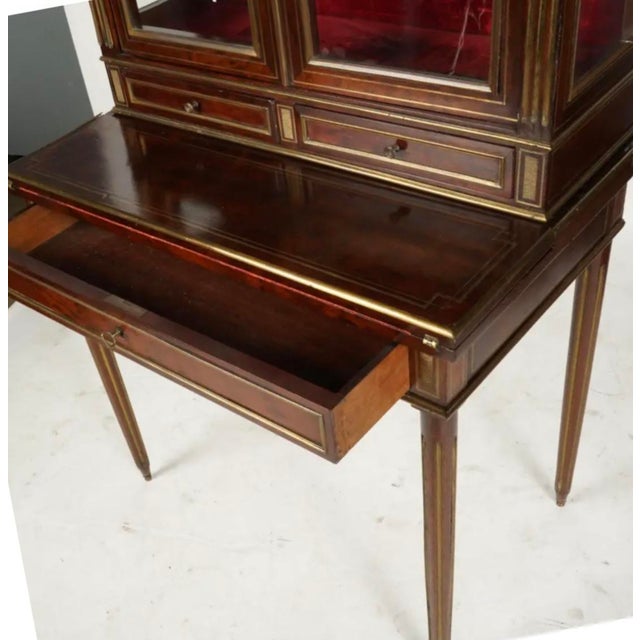 French Antique 19c French Mahogany Brass-Inlaid Bonheur Du Jour Petite Secretary Cabinet For Sale - Image 3 of 6