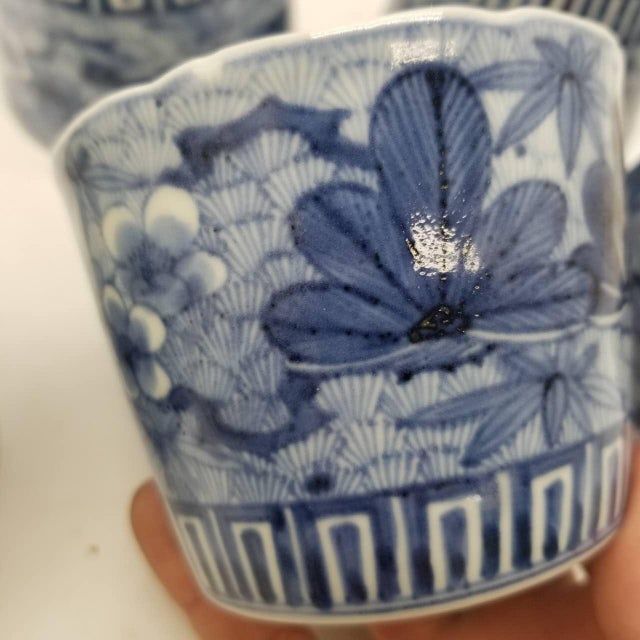 Late 20th Century Japanese Vintage Ko-Imari Soba Cups – Indigo Blue Porcelain Set of 5 For Sale - Image 18 of 18
