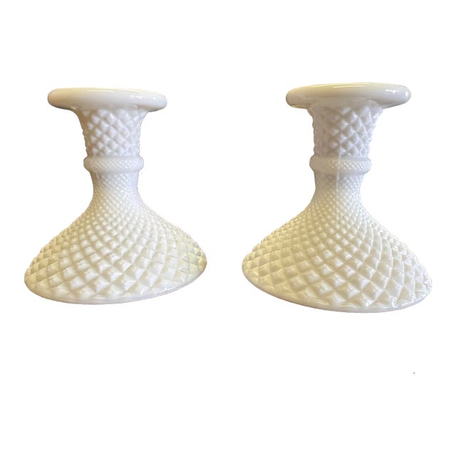 1960s Milk Glass Candlestick Holders- a Pair For Sale