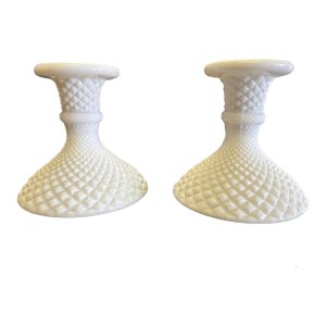 1960s Milk Glass Candlestick Holders- a Pair