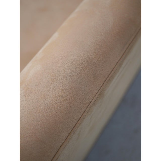 Edward Ferrell Suede Upholstered Settee Loveseat For Sale - Image 14 of 18