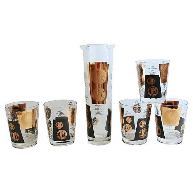Mid-Century Currency Barware - Set of 6 For Sale
