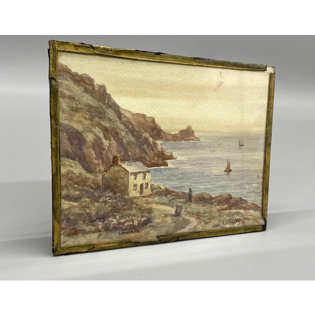 1920s Lamorna Colony Sheltered Cove Watercolor by Thomas Herbert Victor For Sale - Image 4 of 13