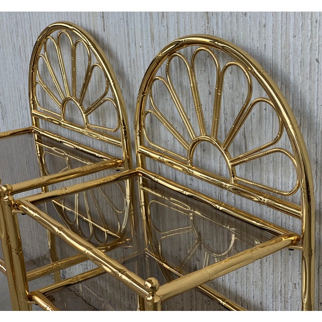 1950s Mid-Century Modern Italian Faux Bamboo Gilt Metal Night Stands With Smoked Glass - A Pair For Sale - Image 5 of 11