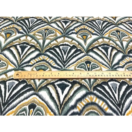 Fabricut fabric in green, cream and mustard with an ikat pattern. Width 54.00 in (137.16 cm) Vertical Repeat 13.50 in...