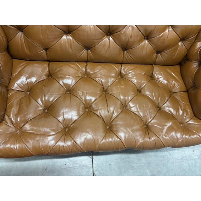 Rare Iconic Vintage Cocheo Brothers Chesterfield Tufted Leather Loveseat Sofa For Sale - Image 9 of 12