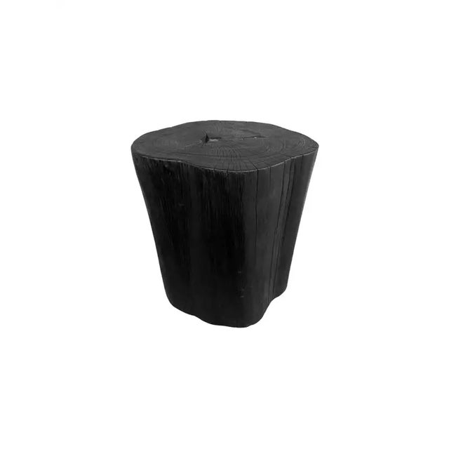 Wood Tree Trunk Side Table Solid Teak Wood Burnt Finish Modern Organic For Sale - Image 7 of 8