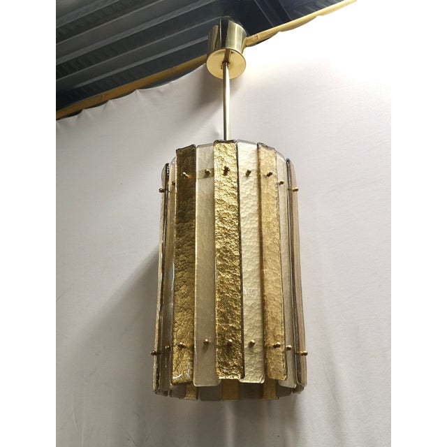 Murano Art Glass and Brass Gold Color Chandelier and Pendant, 2000 For Sale - Image 10 of 10