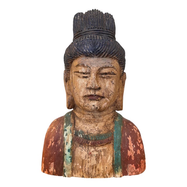 Polychrome Wooden Buddha Sculpture, 1890 For Sale