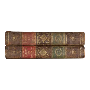 1810 French Brown Leather Bound Antique Books- Set of 2