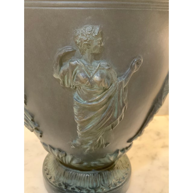 Vintage 1962 Austin Productions Neoclassical Verdigris Vase – 14” Greek Relief Vase for Classic Revival, Neoclassical & Art Nouveau Decor. See Pics! For Sale - Image 9 of 11