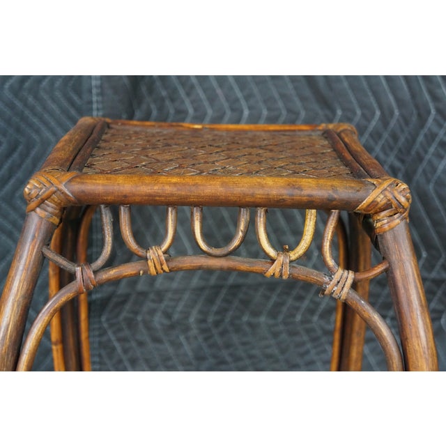 Mid 20th Century Mid-Century Modern Bentwood Woven Rattan Pedestal Table Sculpture Stand Boho 24" For Sale - Image 5 of 17