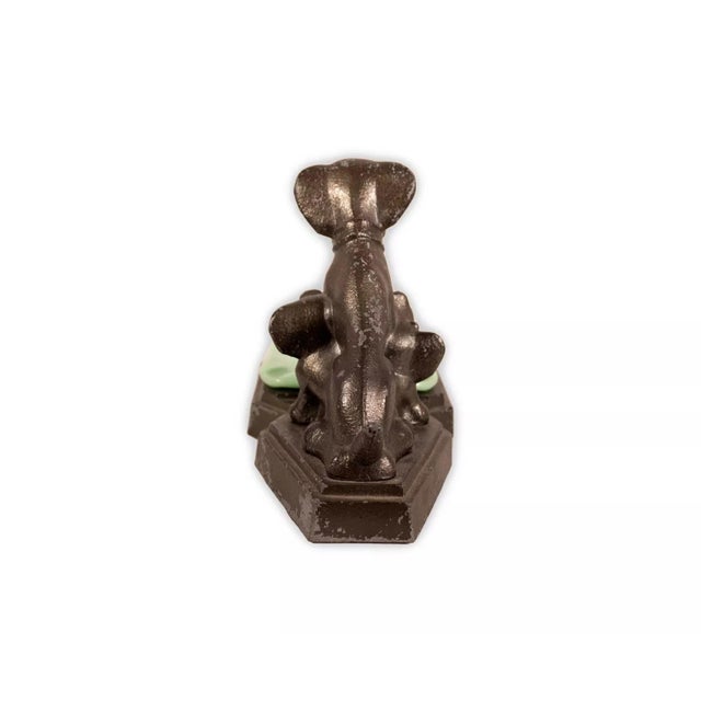 Art Deco Sitting Dogs Figurine Metal Sculpture with Vintage Jadeite Bowl 1930sv For Sale - Image 4 of 8