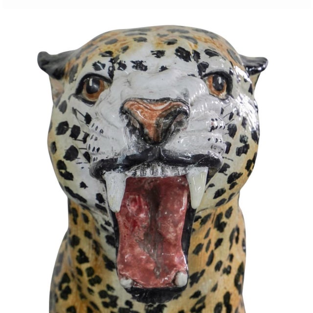 Italian Mid 20th Century Life Size Italian Terracotta Painted Leopard For Sale - Image 3 of 11