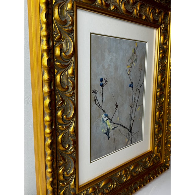 Victorian Watercolour Painting Apple Blossom Eurasian Blue Tit Bird Ornithology by Arthur Wardle For Sale - Image 6 of 12