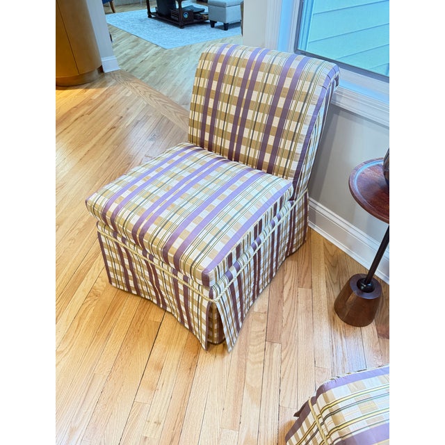 Pair of Baker Furniture Slipper Chairs in Plaid Upholstery For Sale - Image 12 of 16