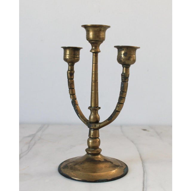 Vintage Brass Three Arm Candelabra For Sale - Image 4 of 6