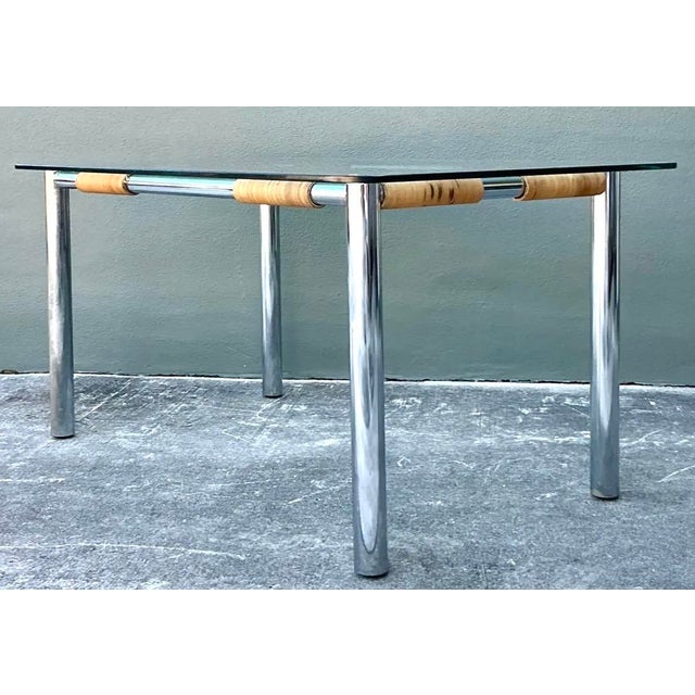 Chrome Vintage Polished Chrome and Rattan Dining Table For Sale - Image 8 of 12