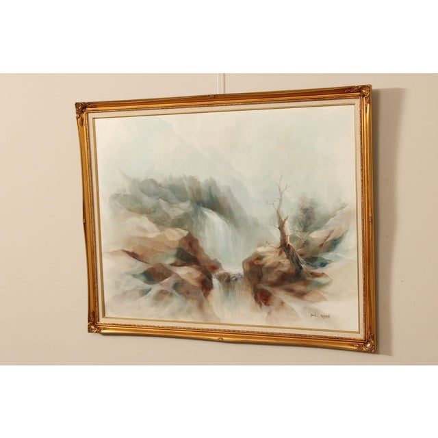Contemporary Paul Rubens Mountain Waterfall Landscape Framed Oil Painting For Sale - Image 3 of 12