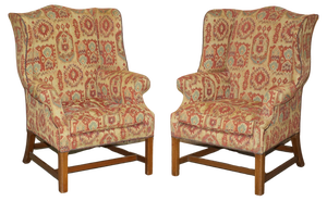 Set of George III Wingback Armchairs with Kilim Pattern Uphosltery