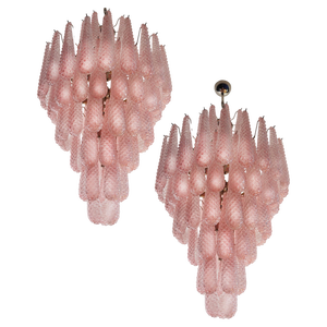 Pink Leaves Chandeliers Murano, 1990s, Set of 2