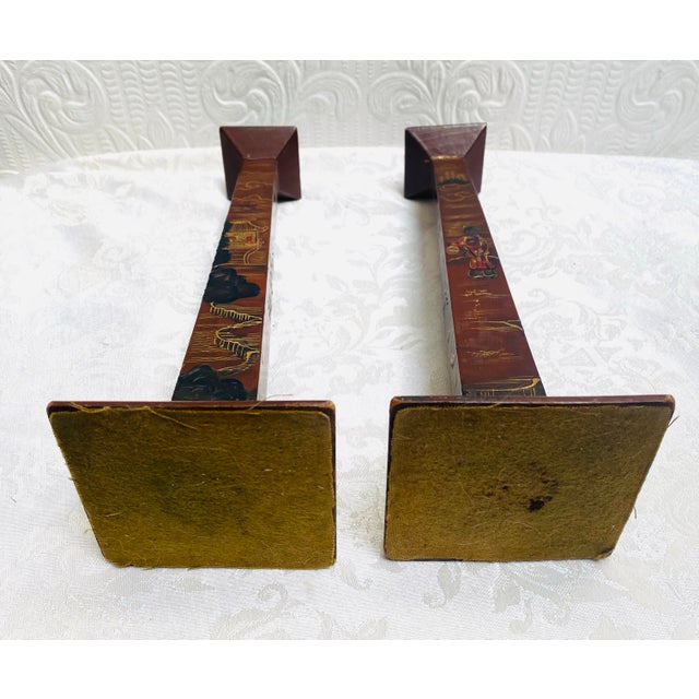 Pair of Antique 1890s Japanese Lacquer Candlesticks For Sale - Image 6 of 11