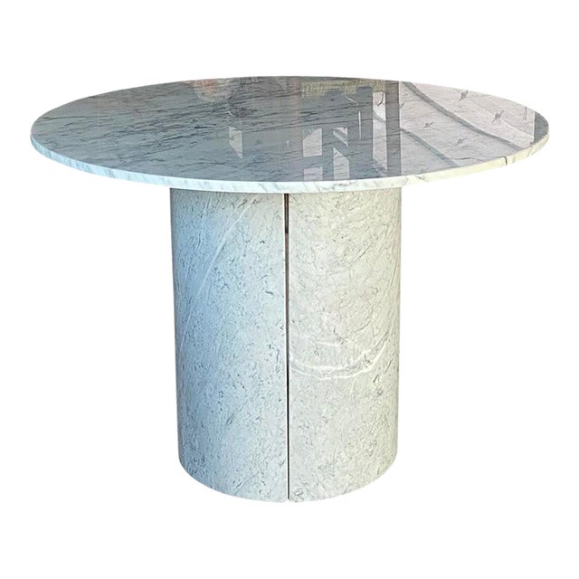 Minimalist Post-Modern Round White Marble Dining Table + Cylindrical (Italy) For Sale