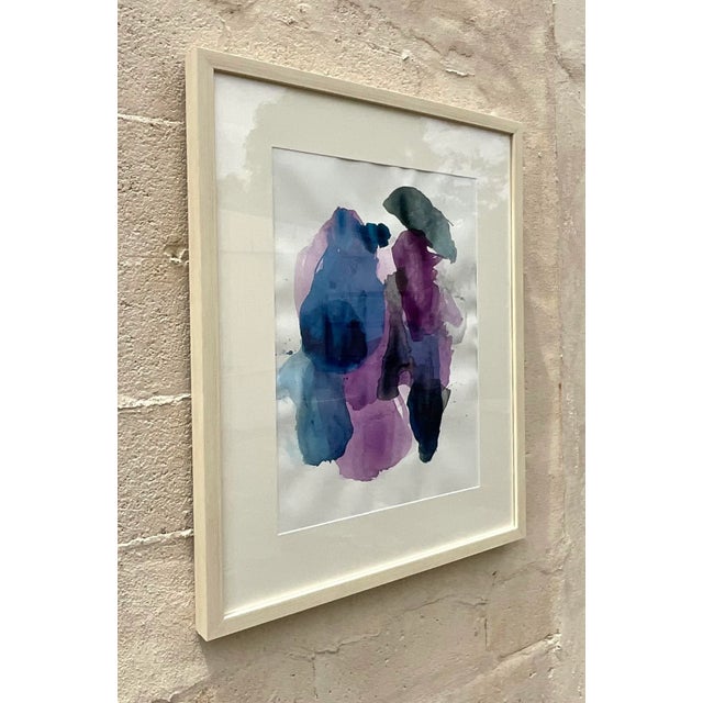 Vintage Boho Original Abstract Watercolor on Paper Signed Swartz For Sale - Image 4 of 7