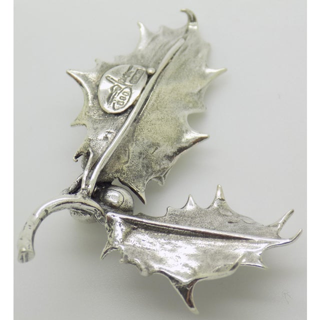 1980s Vintage Italian Handmade Genuine Silver Mistletoe Christmas Decoration From Padua, 1980s Solid 800 Silver Holiday Botanical Miniature Gift For Sale - Image 5 of 11