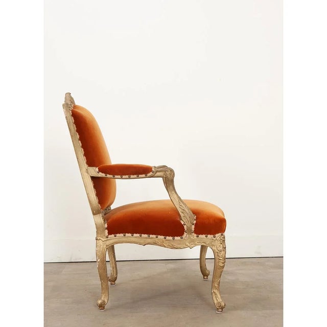 Wood French 19th Century Louis XV Style Painted and Velvet Fauteuil For Sale - Image 7 of 11