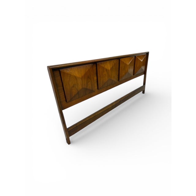 This rare Mid-Century Modern United Furniture “Diamond” walnut king size headboard is a striking statement piece for any...