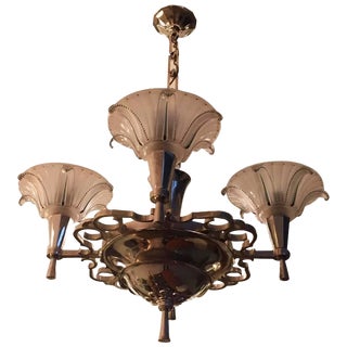 French Art Deco Opalescent Chandelier For Sale