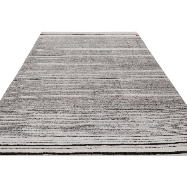 Contemporary Rug & Kilim’s Contemporary Rug With White and Black Stripes and Gradation “Sky” For Sale - Image 3 of 7