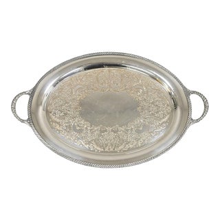 Mid 20th Century Wm Rogers 4082 Silver Plated Victorian Oval Serving Platter Tray For Sale