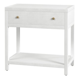 Nora 30 in. W Rectangular Wood 1 Drawer Wide Nightstand with Lower Open Shelf, White For Sale