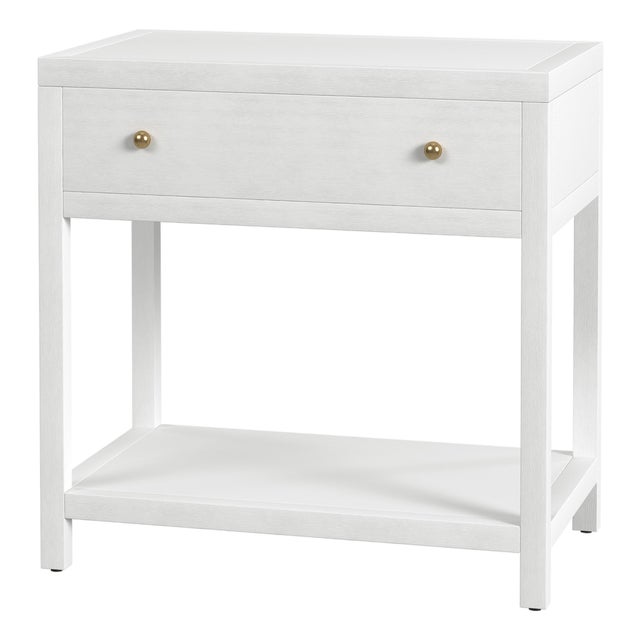 Nora 30 in. W Rectangular Wood 1 Drawer Wide Nightstand with Lower Open Shelf, White For Sale