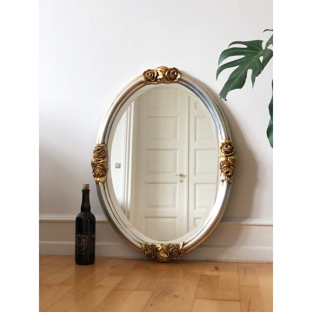 Vintage Oval Silver Bevelled Mirror With Rose Accents For Sale - Image 6 of 10