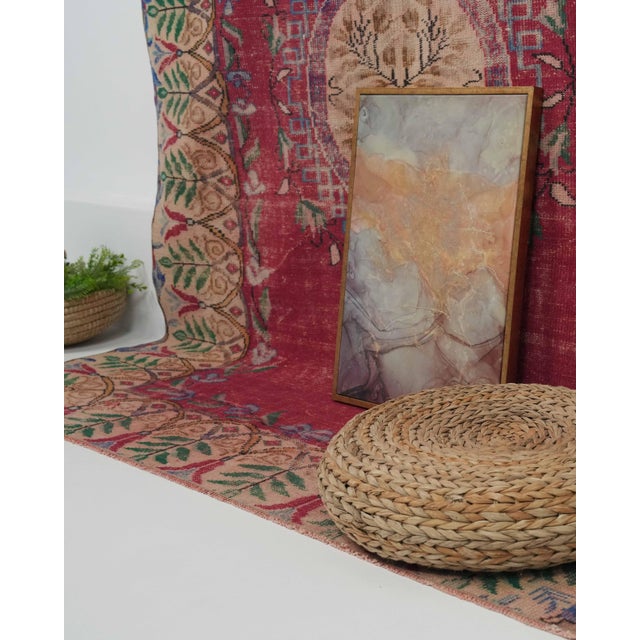 1970s Vintage Handmade Wool Cotton Red Area Rug For Sale - Image 11 of 12