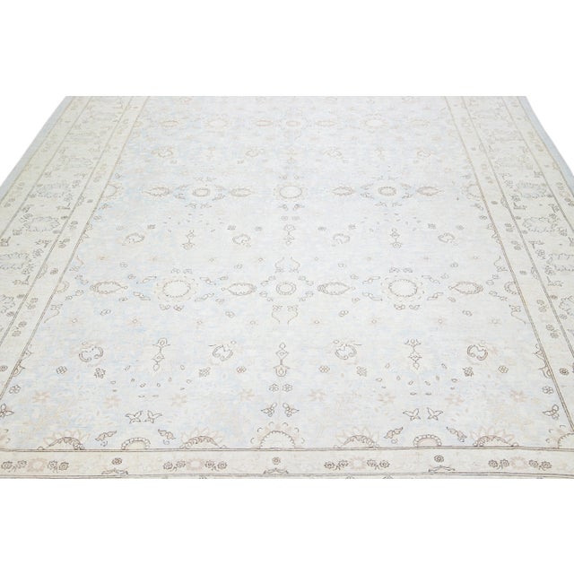 Modern Light Blue Modern Persian Tabriz Style Handmade Floral Wool Rug For Sale - Image 3 of 9