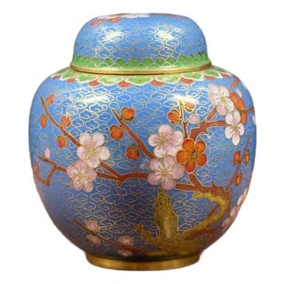 1980s Chinese Cloisonne Lidded Ginger Jar For Sale