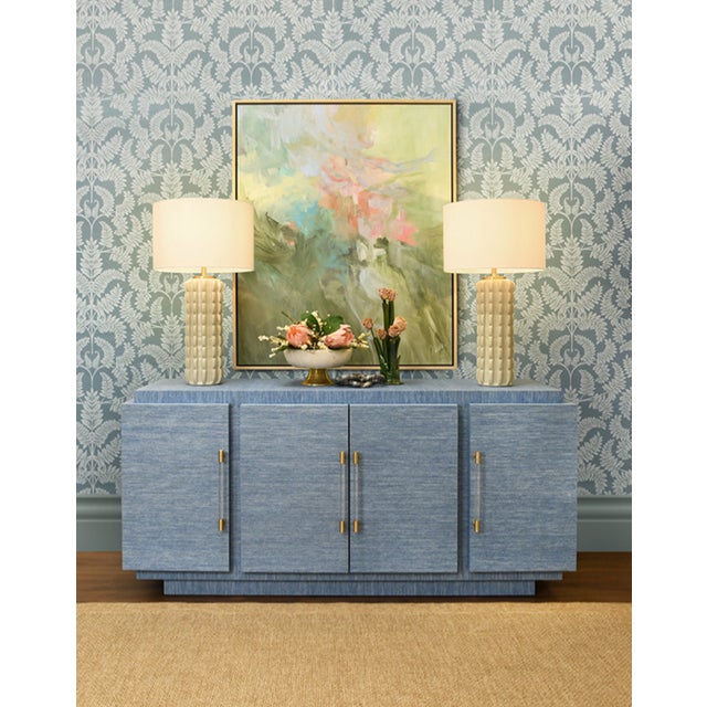 Matthew Izzo Home Cece Beige Glazed Scalloped Ceramic Table Lamp With Shade and Ceramic Finial For Sale In New York - Image 6 of 8