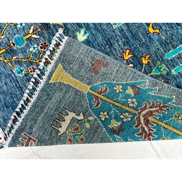 Blue Afghan Pictorial Tree of Life Hand-Knotted Wool Rug - 7'10" X 5'9" For Sale - Image 11 of 11
