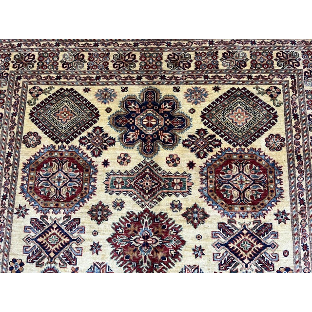 Cream Cream Kazak Tribal Wool Rug With Medallions, 5'4" X 7'4" For Sale - Image 8 of 14