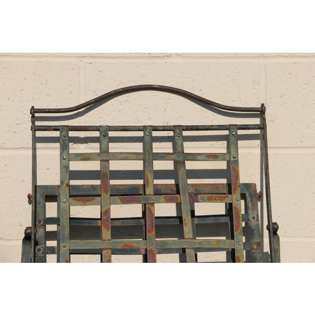Vintage Pair of 1970s Hervé Baume French Wrought Iron Folding Patio Chairs With Rustic Patina | Outdoor Garden Armchairs For Sale - Image 15 of 18