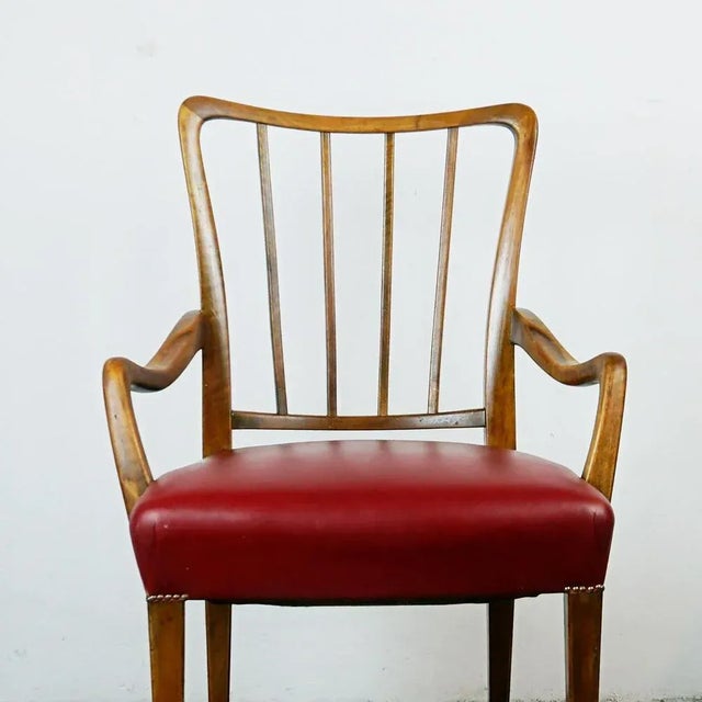 Mid-Century Austrian Walnut and Red Leather Dining Armchairs from Oswald Haerdtl, Set of 2 For Sale - Image 13 of 16
