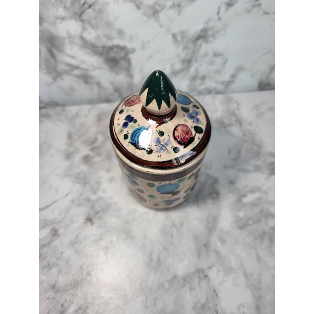 Vintage Mexico Tonala Stoneware Pottery Lidded Jar. This beautiful piece is handmade and hand-painted with botanicals and...
