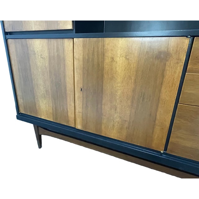 Mid-Century Modern Walnut Storage Cabinet / Credenza With Black Frame, 1950s For Sale - Image 15 of 17