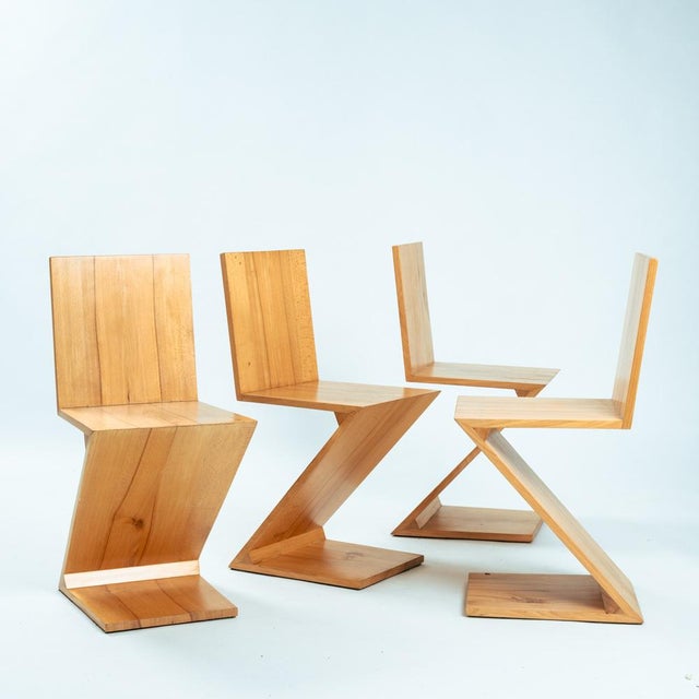 Modernist De Stijl Zig Zag Ashwood Chairs by Gerrit Rietveld, 1930s, Set of 4 For Sale - Image 14 of 18