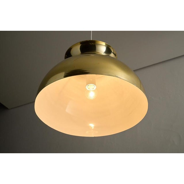 1970s Large Mid-Century Modern Gold Brass Tone Dome Pendant Light, 1970s For Sale - Image 5 of 12