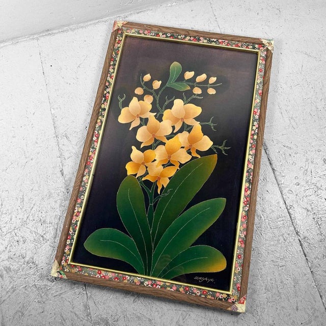 Yūzen Flower Decoration on Silk, Japan, 1950s For Sale - Image 4 of 14